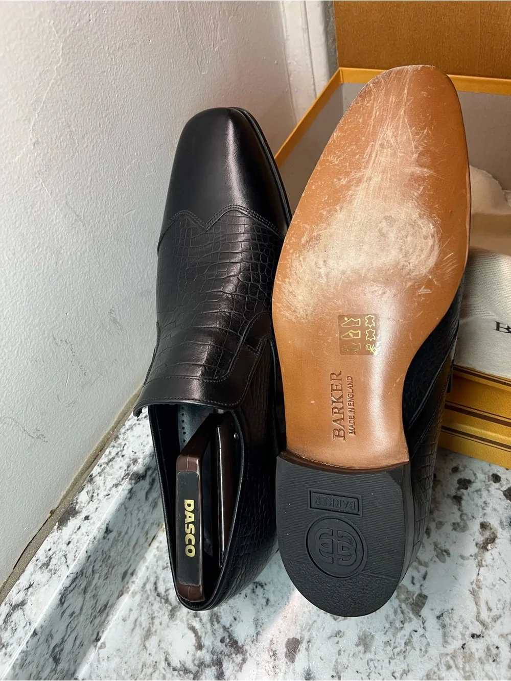 BARKER RIVOLI Black Croc-Embossed Leather Slip-On Loafers